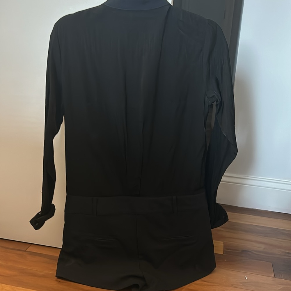 Tuxedo Style Button Down Shorts Romper - Black An… - image 4